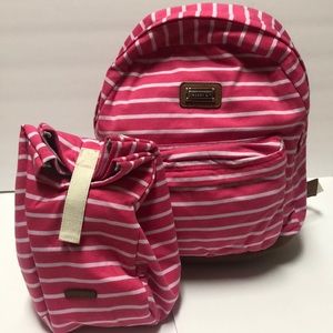 NWT Madden Girl Pink with White Stripes Backpack and Lunch Bag